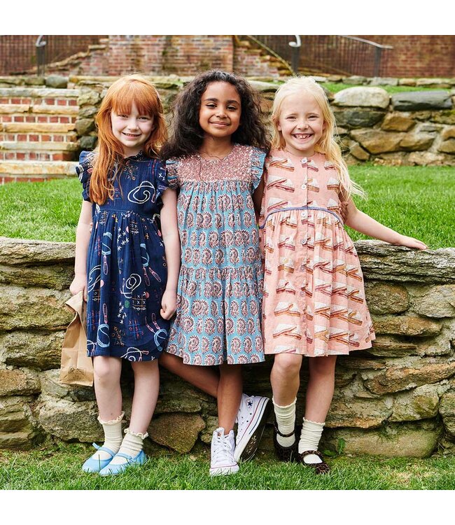 Pink Chicken Blue Paisley Fiona Ruffle Dress