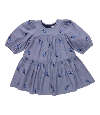 Pink Chicken Blue Blossom Embroidery Fiona Dress