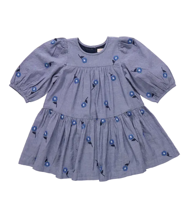 Pink Chicken Blue Blossom Embroidery Fiona Dress