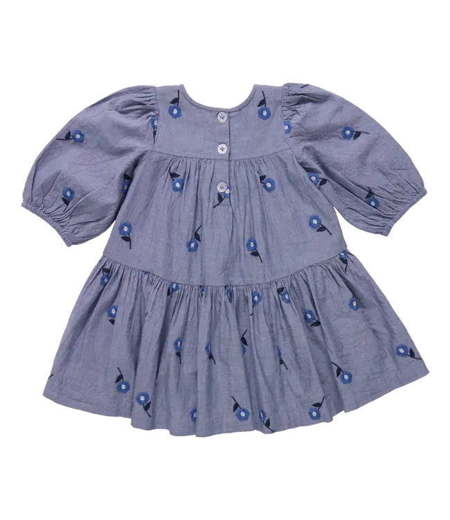 Pink Chicken Blue Blossom Embroidery Fiona Dress