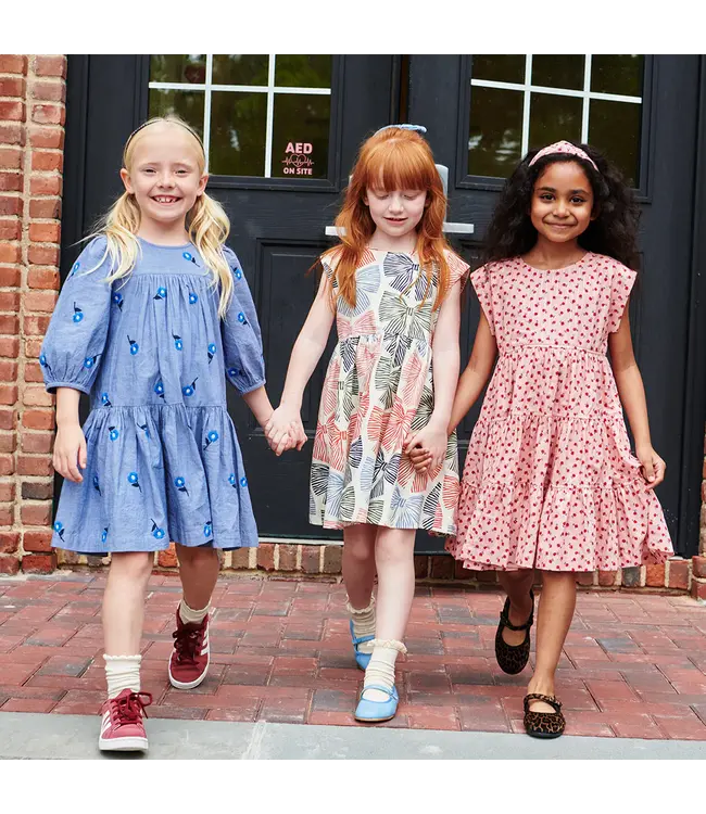 Pink Chicken Blue Blossom Embroidery Fiona Dress