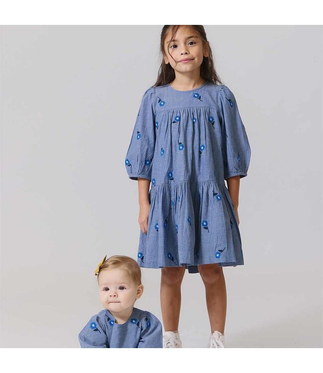 Pink Chicken Blue Blossom Embroidery Fiona Dress