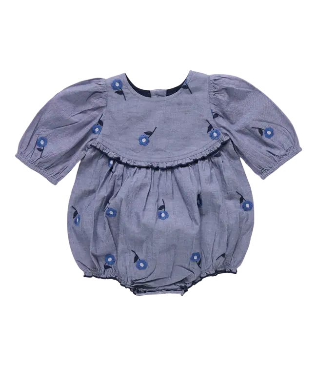 Pink Chicken Blue Blossom Embroidery Rowan Bubble