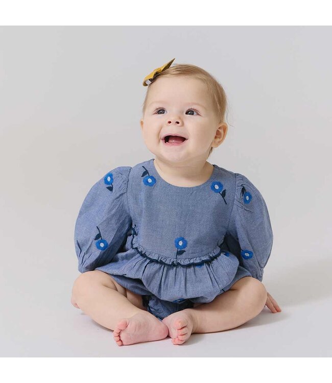 Pink Chicken Blue Blossom Embroidery Rowan Bubble