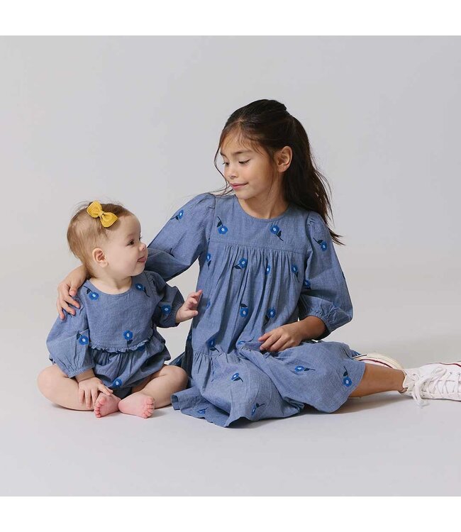 Pink Chicken Blue Blossom Embroidery Rowan Bubble