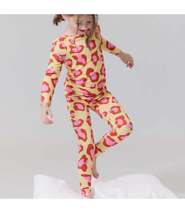 Pink Chicken Yellow Oversized Leopard Bamboo PJ Set