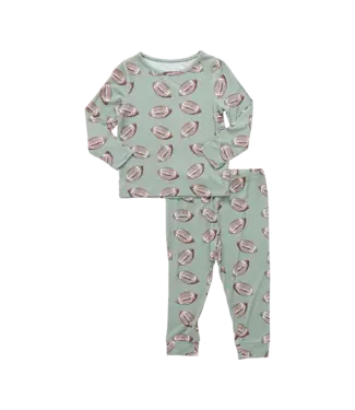 Pink Chicken Green Flying Footballs PJ Set