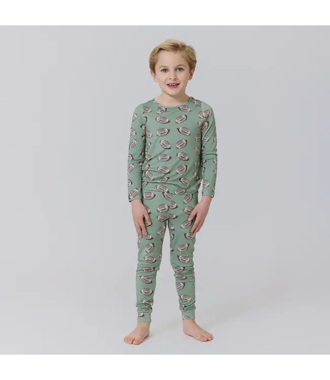 Pink Chicken Green Flying Footballs PJ Set