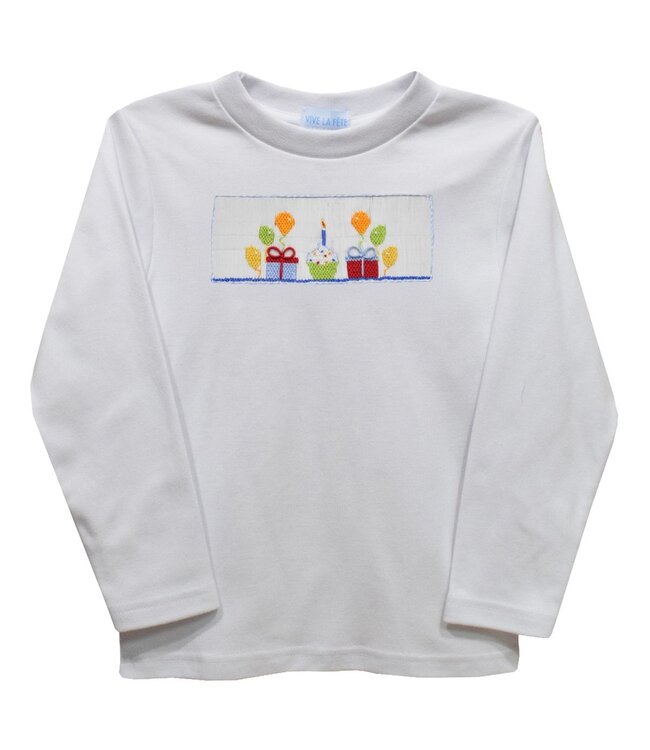 vive la fete White Birthday Smocked Knit L/S Boys T-Shirt