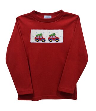 vive la fete Red Knit Christmas Car Smocked L/S Boys T-Shirt