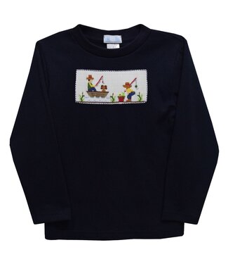 vive la fete Navy Knit Fishing Day Smocked L/S Boys Tee