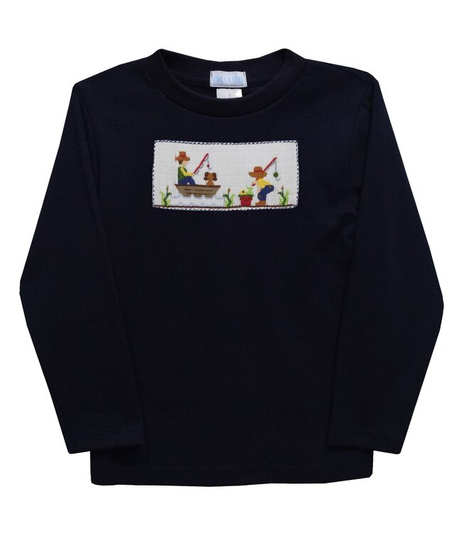 vive la fete Navy Knit Fishing Day Smocked L/S Boys Tee