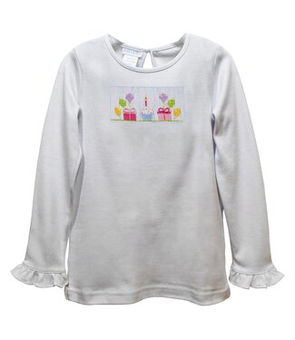 vive la fete White Knit Ruffle Birthday Smocked L/S Girls Tee