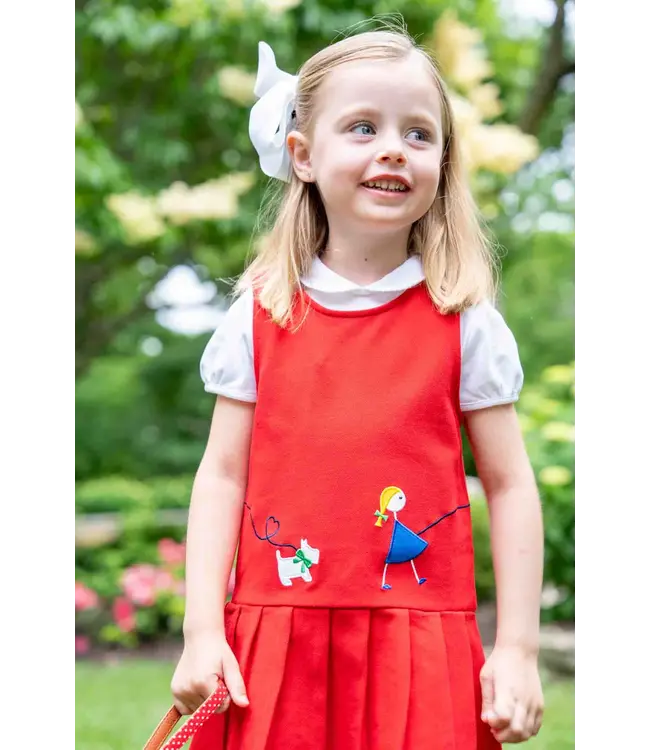 Florence Eiseman Pique Knit Jumper w/ Girl Walking Dog