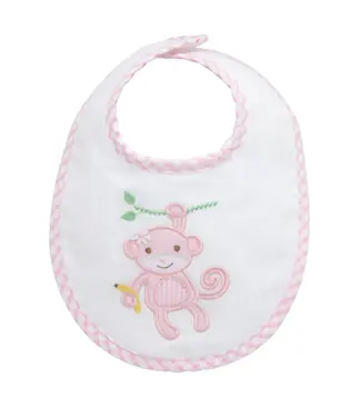 3 Marthas Pink Monkey Applique Bib