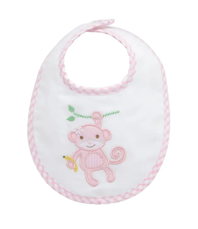 3 Marthas Pink Monkey Applique Bib