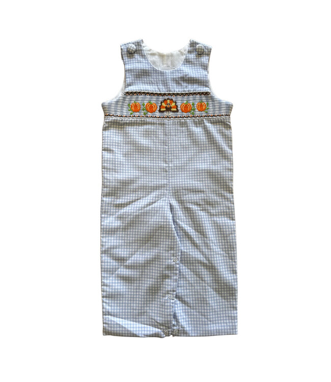 Delaney Blue Gingham Smocked Turkey Long Jon Jon