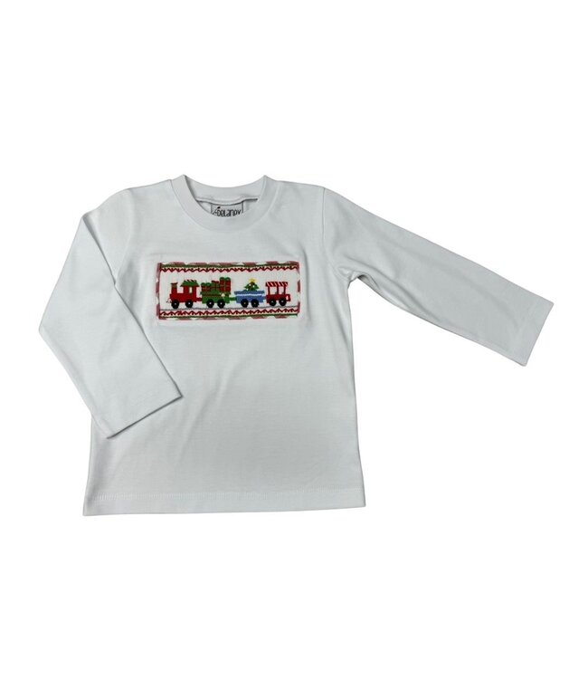 Delaney White L/S Smocked Christmas Train Shirt