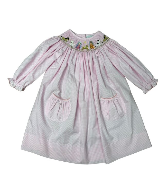 Delaney Pink Gingham Smocked Nativity Bishop Dress