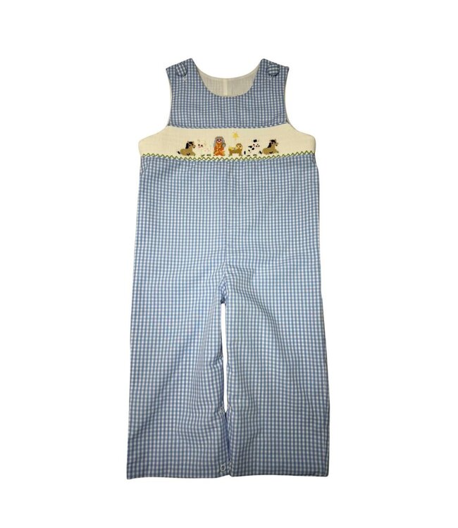 Delaney Blue Gingham Check Smocked Nativity Long Jon Jon