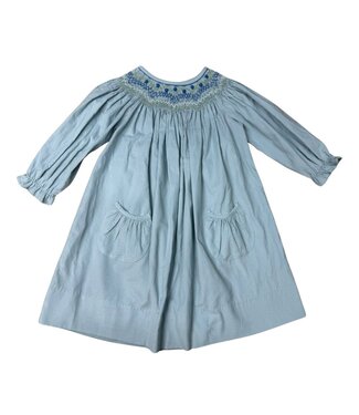 Delaney Blue Floral Smocked L/S Bishop Dress