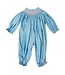 Delaney Blue Gingham Check L/S Smocked Tiny Flowers Bishop Romper