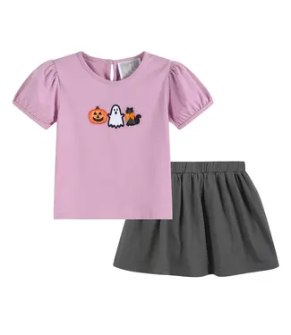 tutu&lulu Purple Halloween Ruffle Top and Gray Skort Set