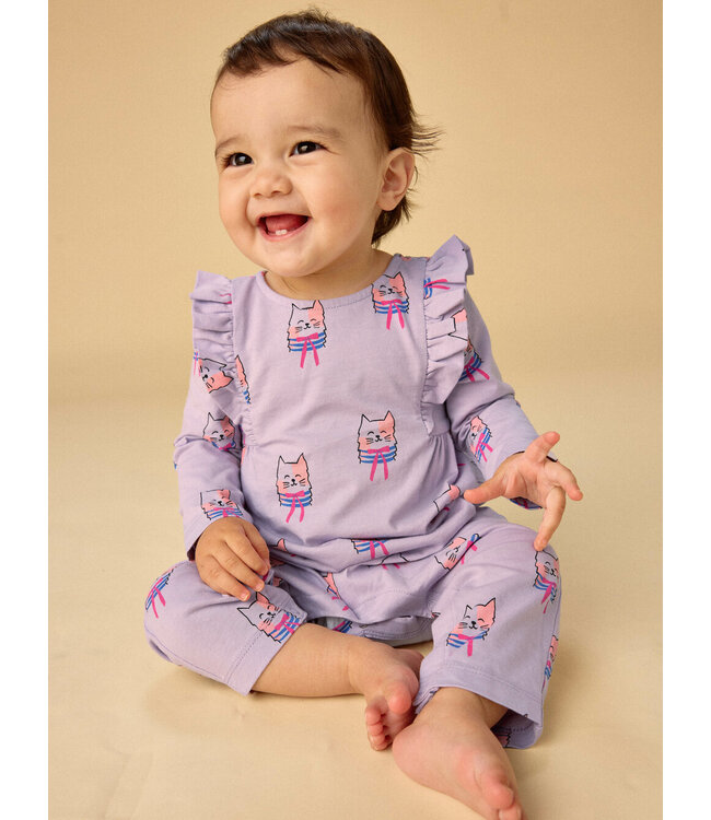 Tea Collection Bow Tie Cats Ruffle Shoulder Romper
