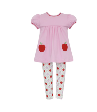 Claire & Charlie Pink/Red Apple Print S/S Tunic Set