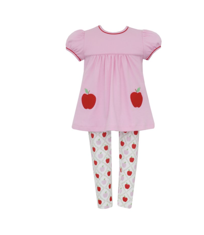 Claire & Charlie Pink/Red Apple Print S/S Tunic Set
