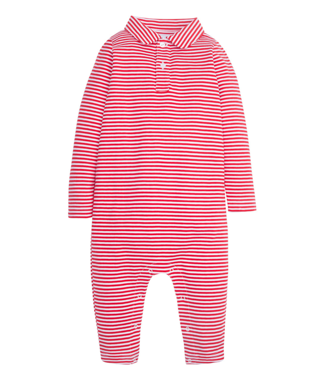 Little English Red Stripe L/S Polo Romper