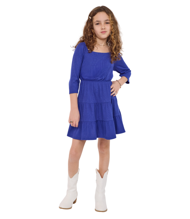 Sadie & Sage Blue Mary 3/4 Sleeve Tiered Dress