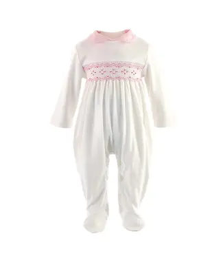 Rachel Riley White/Pink Smocked Babygro