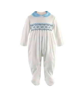 Rachel Riley White/Blue Smocked Babygro