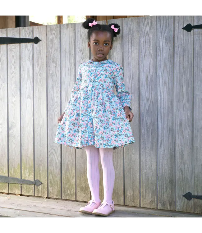 Rachel Riley Blue Floral Button Front L/S Dress