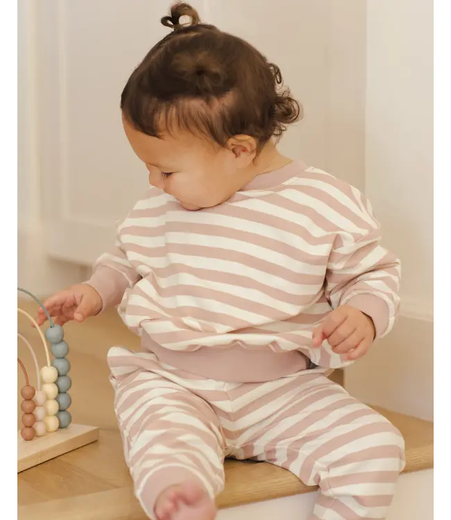 Quincy Mae Pink Stripe Relaxed Sweatshirt