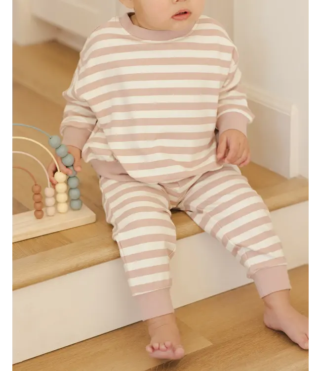 Quincy Mae Pink Stripe Relaxed Sweatpant