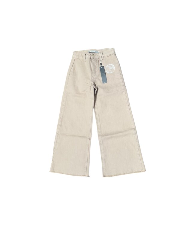 Khaki High Rise Flat Front Wide Leg Crop with Raw Hem Pants