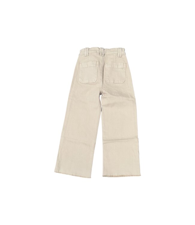 Khaki High Rise Flat Front Wide Leg Crop with Raw Hem Pants