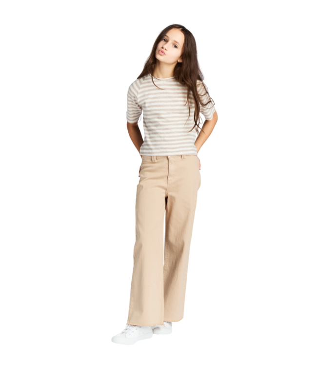 tractr Khaki High Rise Flat Front Wide Leg Crop w/Raw Hem Pants