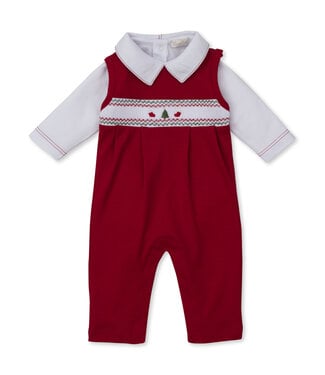 Kissy Kissy Red/White CLB Holiday 25 Smocked Overall Set