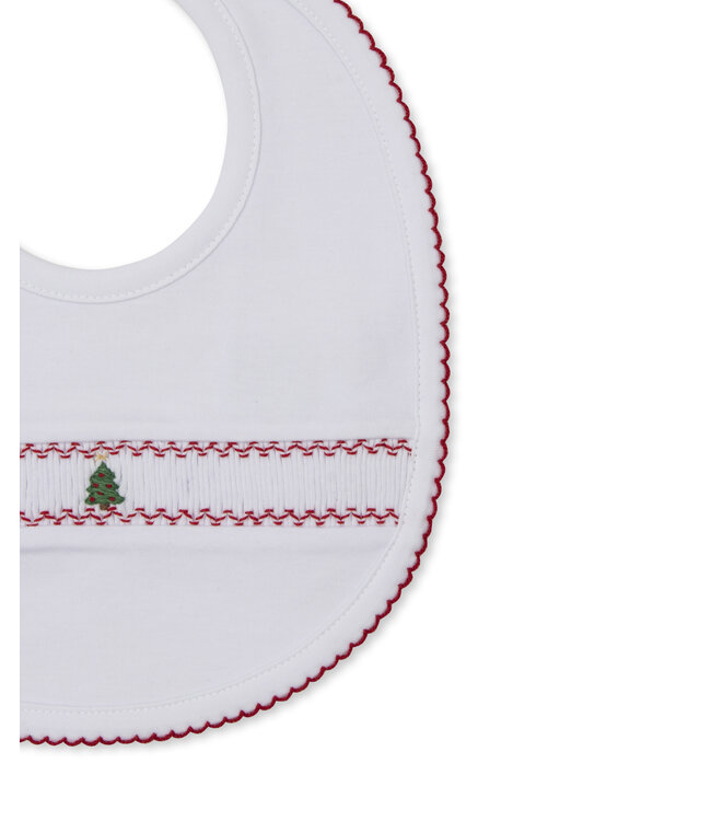 White/Red CLB Holiday 25 Hand Smocked Bib