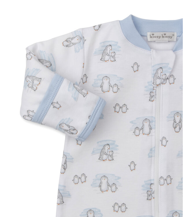 Kissy Kissy Blue Snow Happy Penguins Footie w/Zip