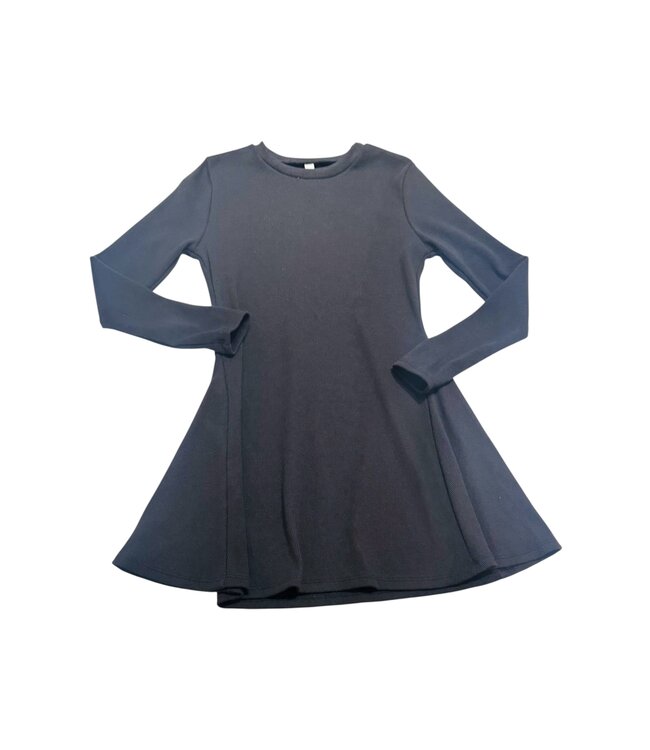 Black Cotton Rib Flare Mini Dress