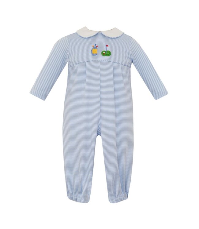 Petit Bebe Lt. Blue Stripe Knit Golf L/S Romper