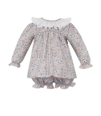Anavini Juliette L/S Orange & Blue Liberty Floral Bloomer Set w/White Ruffle