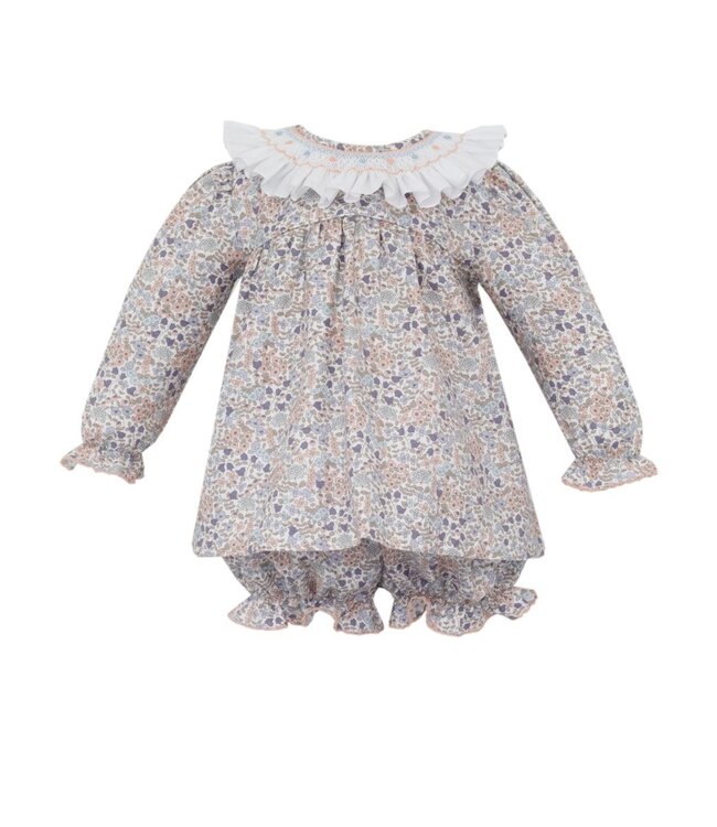 Anavini Juliette L/S Orange & Blue Liberty Floral Bloomer Set w/White Ruffle