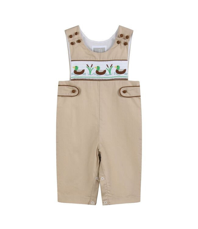 Lil Cactus Lt. Brown Mallard Smocked Overalls