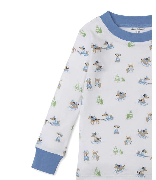 Kissy Kissy Blue Puppy's Sleigh Riding Fun PJ Set