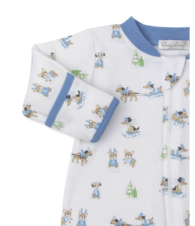 Kissy Kissy Blue Puppy's Sleigh Riding Fun Footie w/ Zip